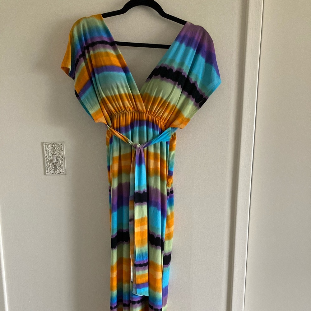 Floor length tie dyed dress.